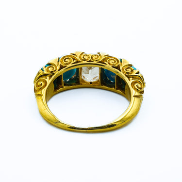 Antique Victorian 18k Yellow Gold Half Moon Ring with .92ct Diamond & Turquoise