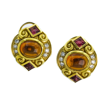 Multi-Gemstone 14 Karat Yellow Gold Clip-On Earrings with Diamonds, Citrine