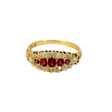 Victorian Ruby and Diamond Jacket Ring in 18 Karat Yellow Gold