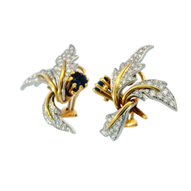 Tiffany & Co. Jean Schlumberger Platinum Gold Diamond Sapphire Floral Earrings