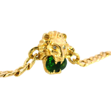 Gucci Lion Curb Chain Bracelet with Chrome Diopside Made 18 Karat Yellow Gold