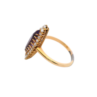 Victorian 18K Yellow Gold Amethyst and Rose Cut Diamond Navette Ring