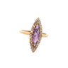 Victorian 18K Yellow Gold Amethyst and Rose Cut Diamond Navette Ring