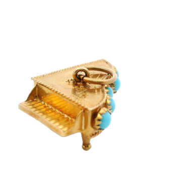 Vintage Italian Made 18K Yellow Gold Piano with Turquoise Charm Pendant