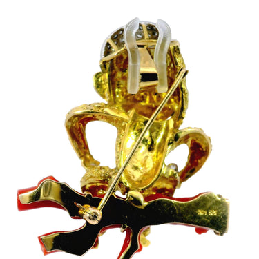 Modernist 14K Monkey On a Coral Tree Branch Smoking in Yellow Gold