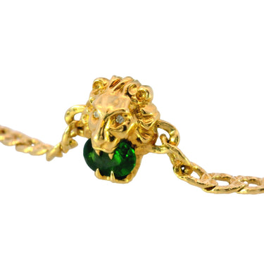 Gucci Lion Curb Chain Bracelet with Chrome Diopside Made 18 Karat Yellow Gold