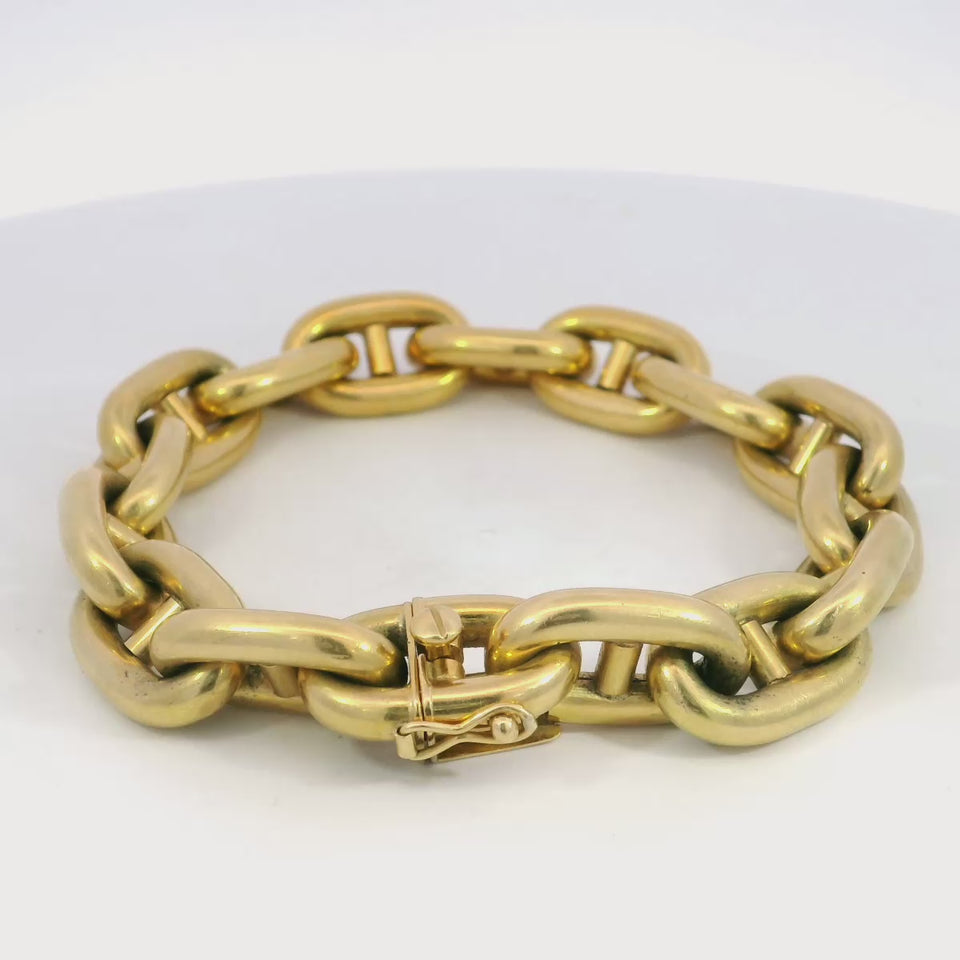 Vintage Bulgari Mariner Anchor Link Bracelet Puffy Chain 18K Yellow Gold