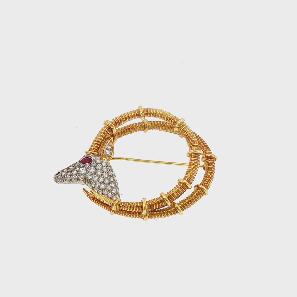 Tiffany & Co. Jean Schlumberger Ibex Brooch Diamond Sapphire 18K Gold & PLAT