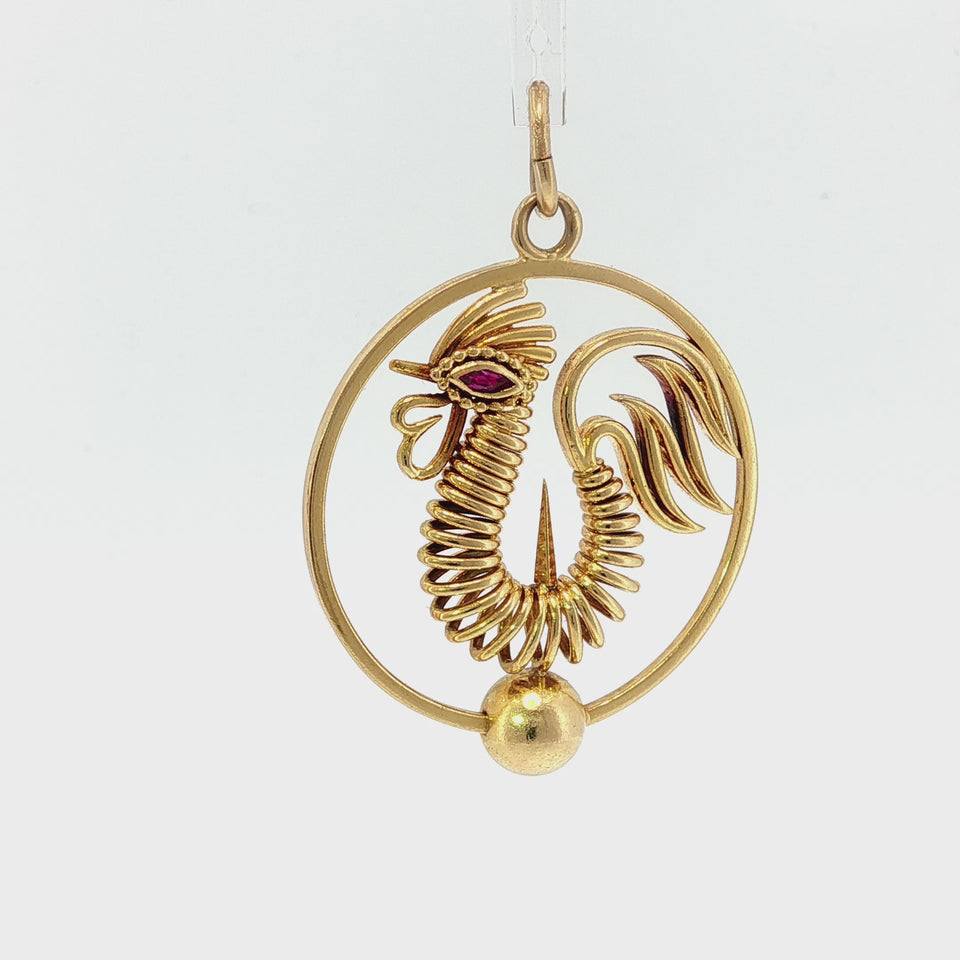 Cartier Paris Rooster Pendant Charm in 18K Yellow Gold, circa 1950s–60s
