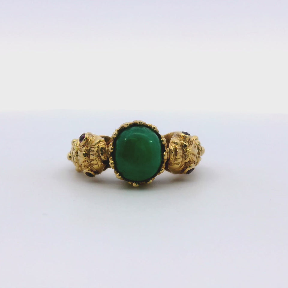 Vintage Ilias Lalaounis Emerald & Ruby Double Snake Figural Ring in 18K Gold