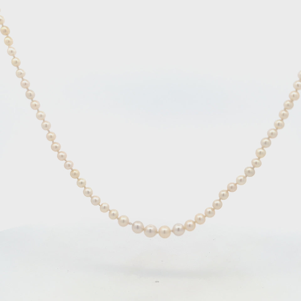 Art Deco Certified Natural Saltwater Pearl & Diamond Platinum Graduated Necklace