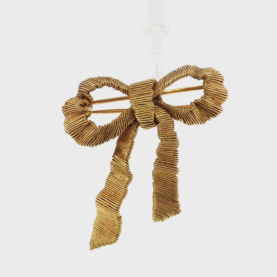 Hermès Paris Georges L'enfant 18K Yellow Gold Ribbon Bow Brooch