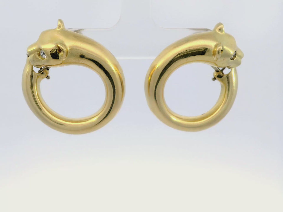 Vintage Panther Clip-On Earrings Made in 18K Yellow Gold with Diamond Eyes