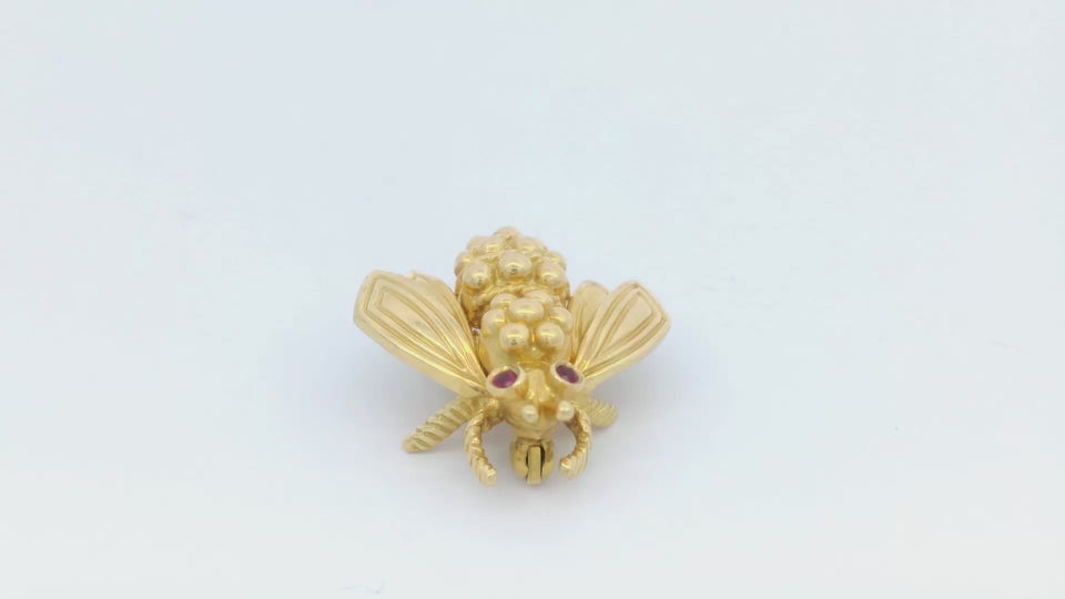 Tiffany & Co Ruby Eyed Bee Brooch Pin Made in 18K Yellow Gold