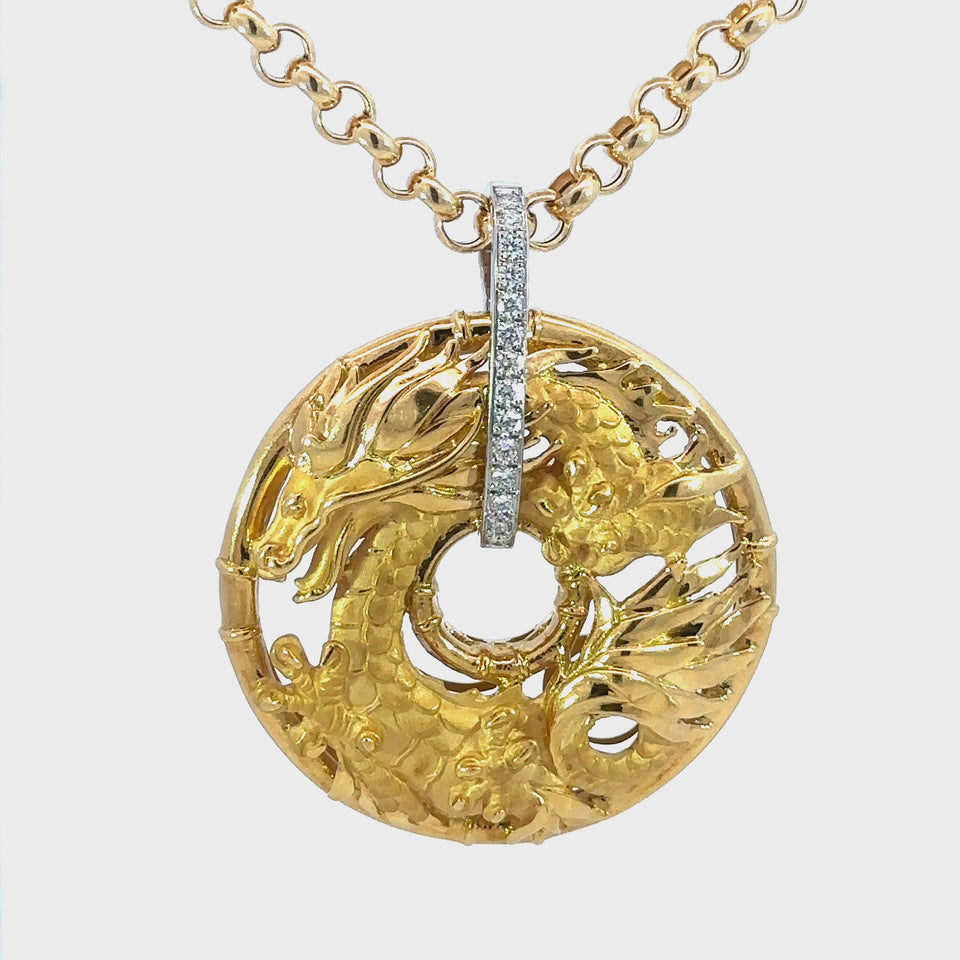 Large Carrera Y Carrera Dragon Pendant Necklace with Diamonds 18K Yellow Gold