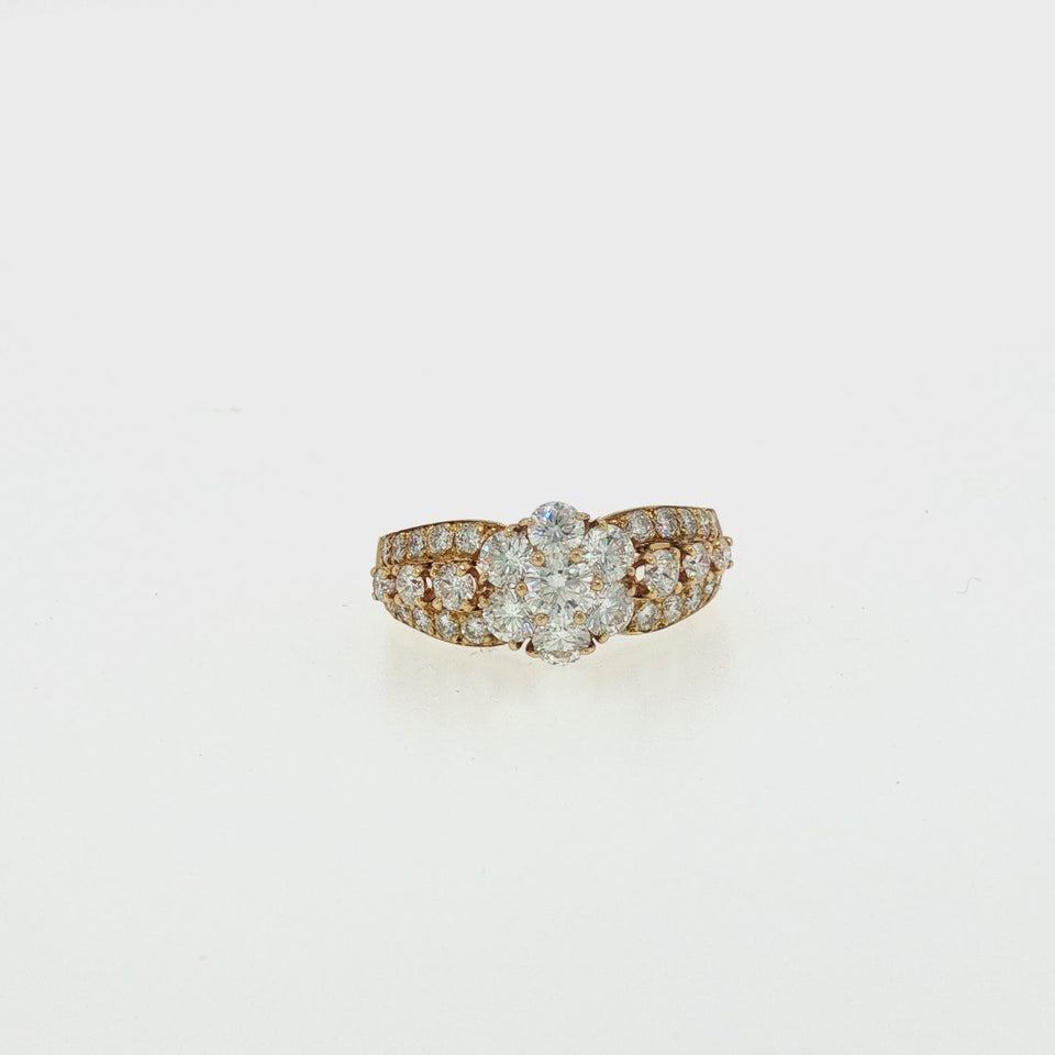 Van Cleef & Arpels Fleurette Diamond Cluster Ring in 18K Yellow Gold~1.6ctw