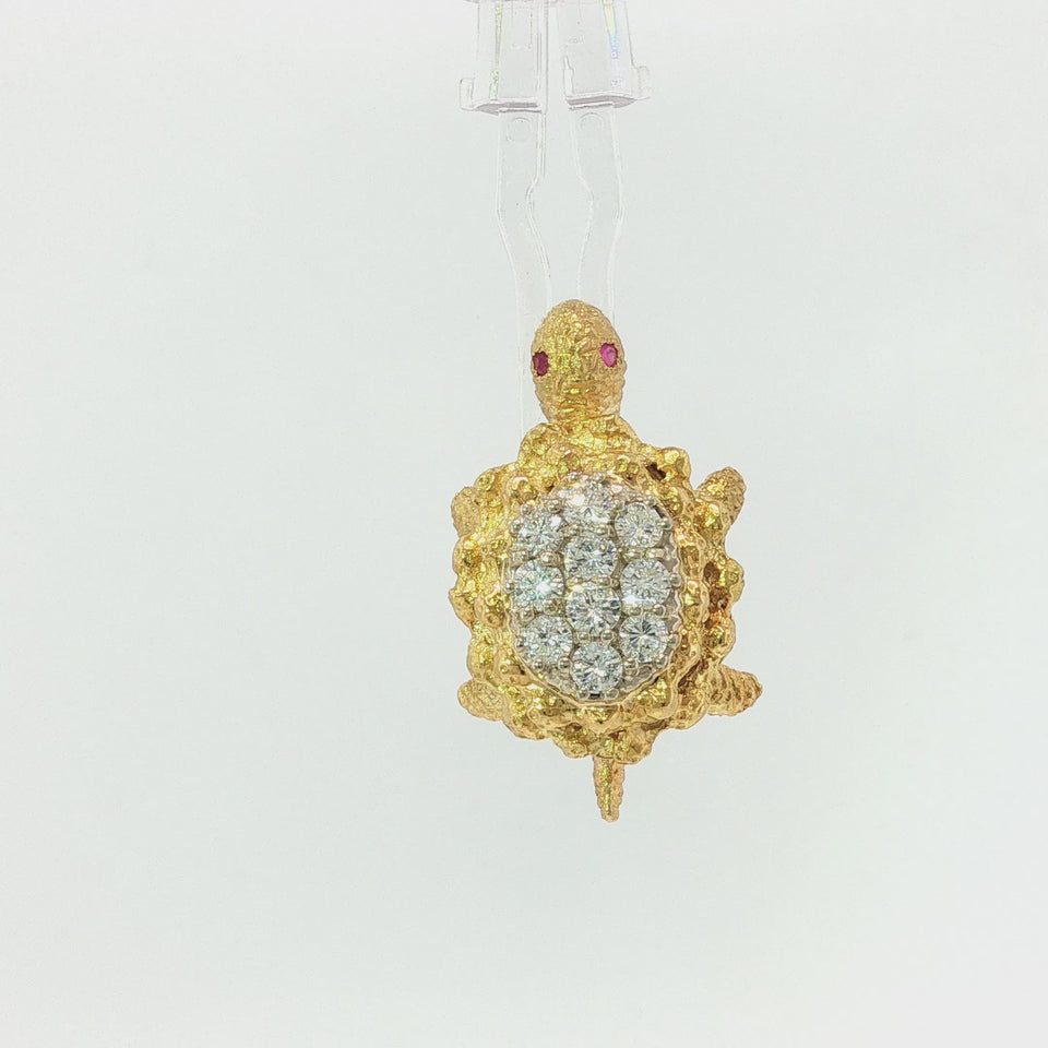 Vintage 18K Turtle Brooch Diamond Pave Yellow Gold ~1.2ctw by Herbert Rosenthal