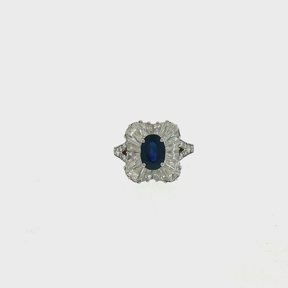 Tiffany & Co. Sapphire Diamond Ring Art Deco Platinum Circa 1940s