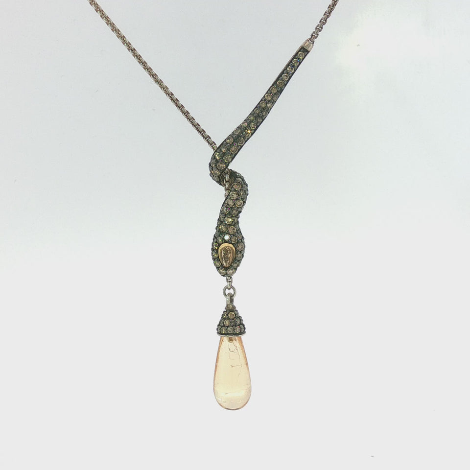 John Hardy Diamond Snake Lariat Necklace Adjustable Citrine End Sterling Silver
