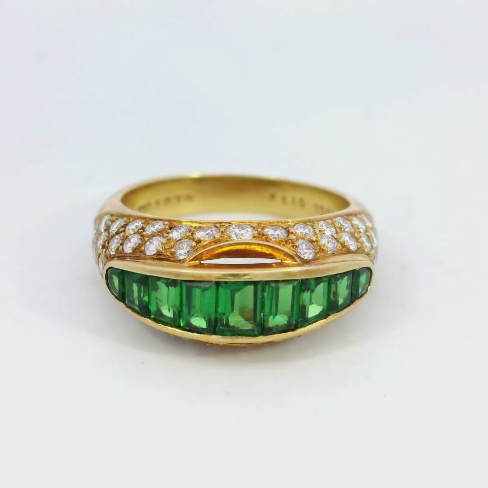 Emerald Baguette Cut Diamond Dome Ring 18K