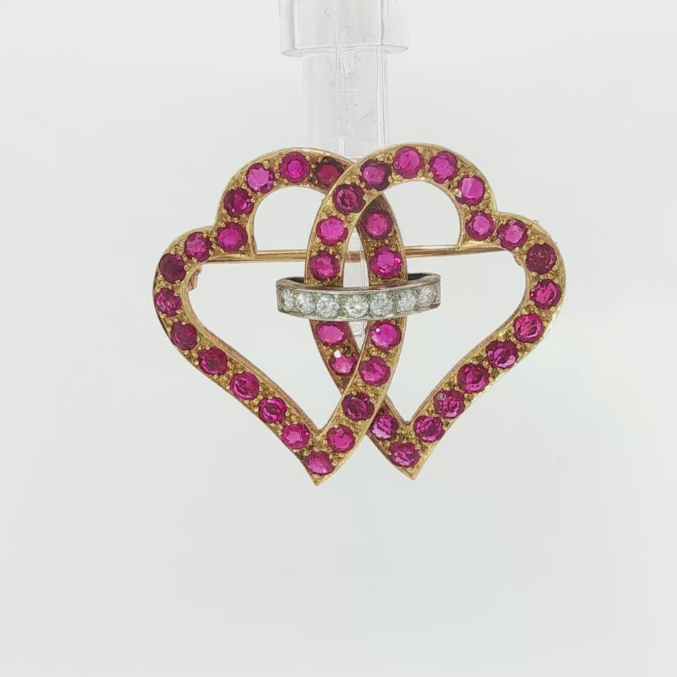 Buccelatti Witches Heart Brooch Diamond Accent 18K Yellow Gold