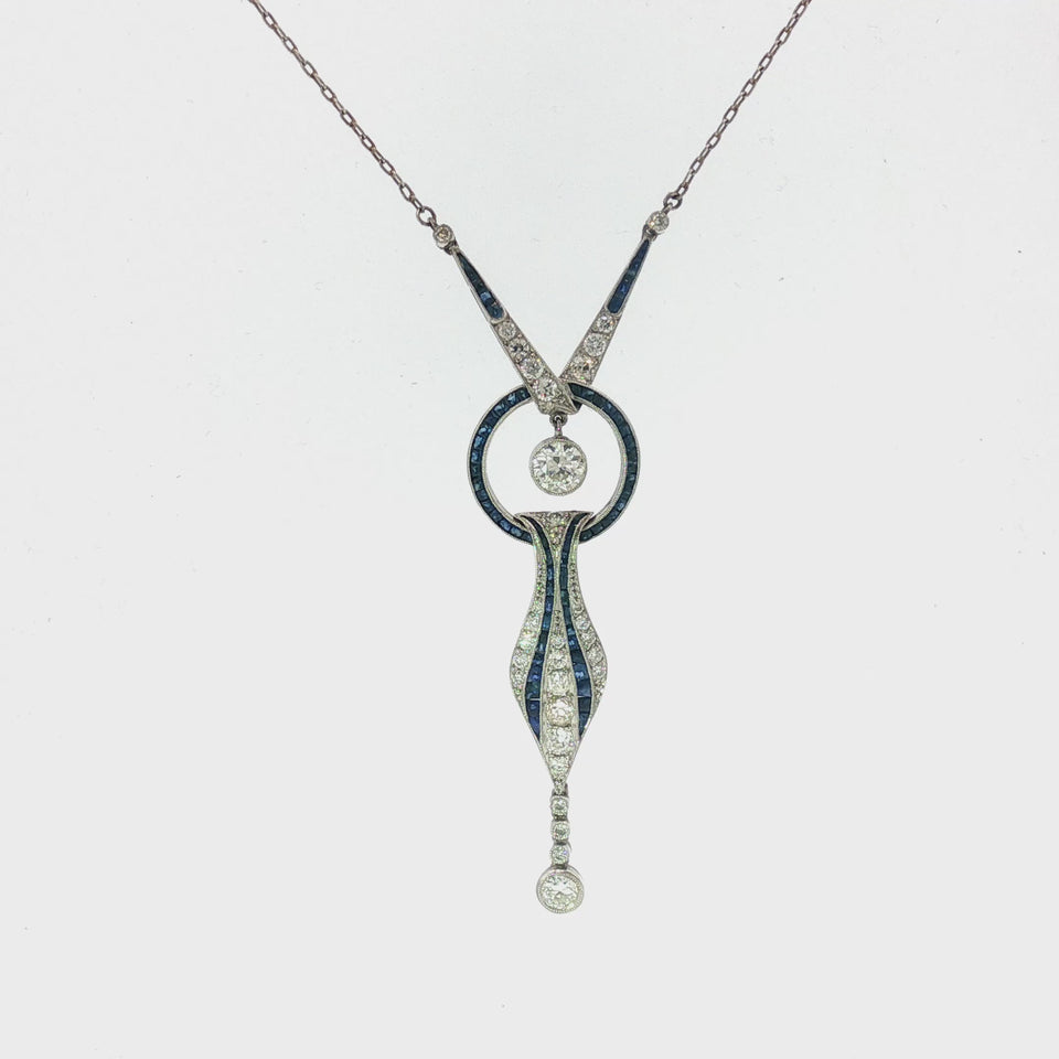 Art Deco Style Old European Cut Diamond Pendant Necklace ~4.3ctw