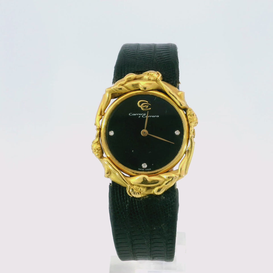 Carrera Y Carrera 18K Watch Adam and Eve Figural Quartz Movement 18K Yellow Gold