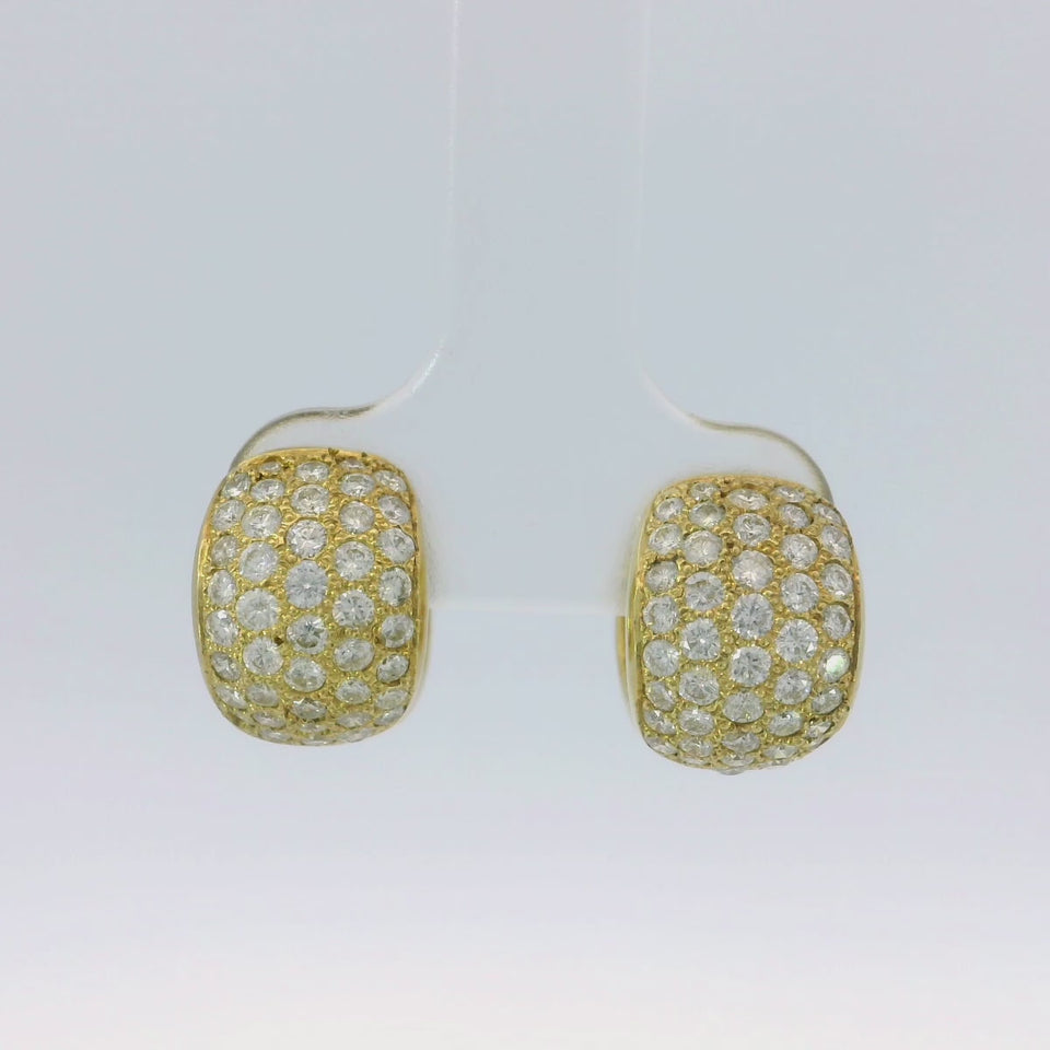 18K Diamond Huggie Hoop Earrings Yellow Gold ~1.7ctw Diamonds