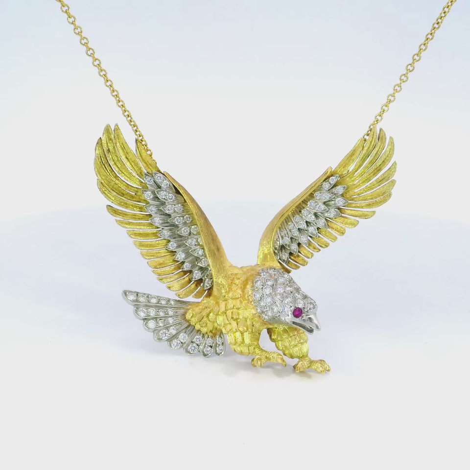 McTeigue Diamond Eagle Pendant Necklace 18K Gold Platinum ~2ctw