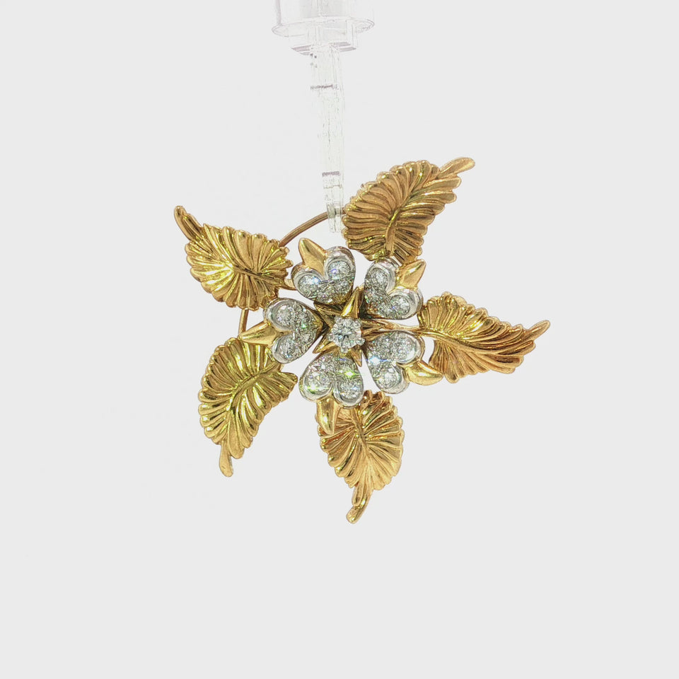 Tiffany & Co. Schlumberger Diamond Flower Brooch in 18K Yellow Gold 1980