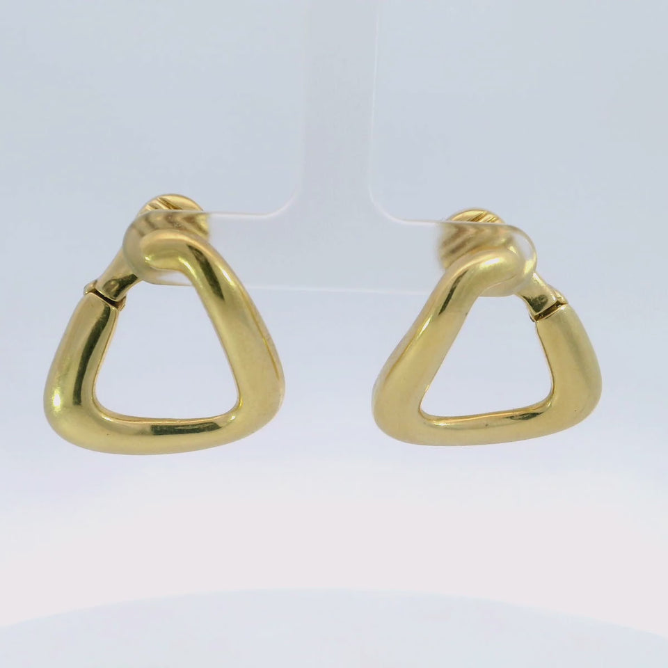 David Webb Triangular Hoop Clip On Earrings 18K Yellow Gold