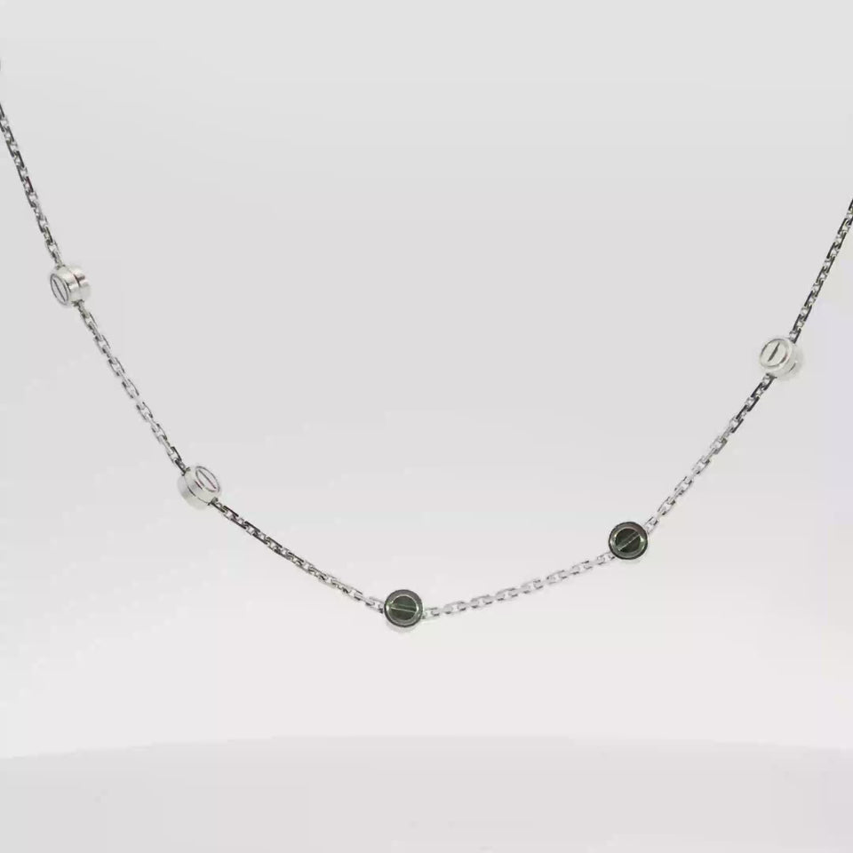 Cartier 18K Love Necklace White Gold Screw Station Motif 15"