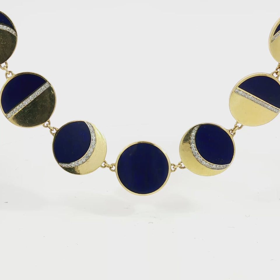 Estate 18K Moon Necklace by Pamela Love 'Moon Phase' Lapis Diamonds Yellow Gold