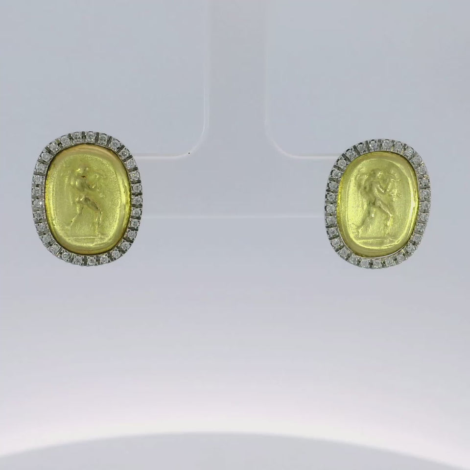 Designer Diamond Gold Coin Stud Earrings 18K Yellow Gold by MAZ