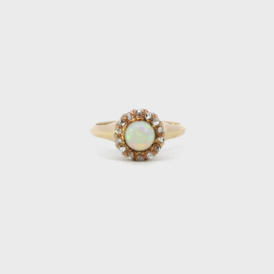 Victorian Opal and Rose Cut Diamond Cluster Ring in 14 Karat Gold