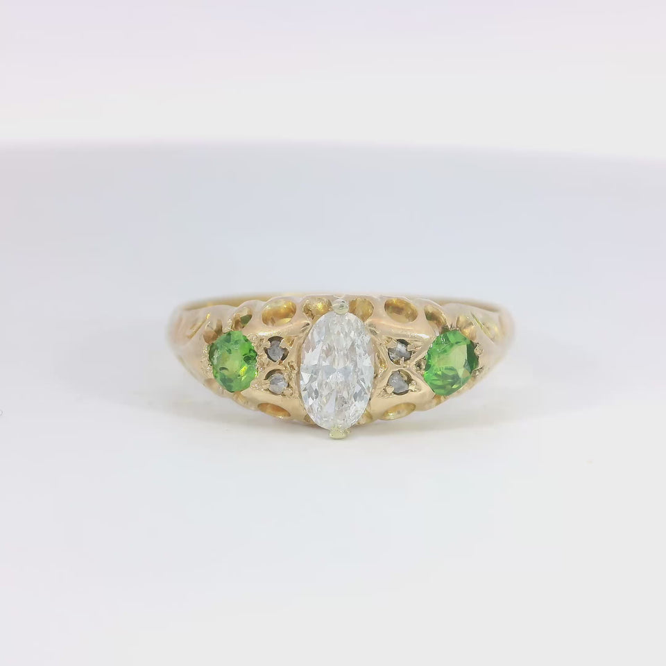 Victorian Demantoid Diamond Ring 18K Yellow Gold English ~0.7ctw