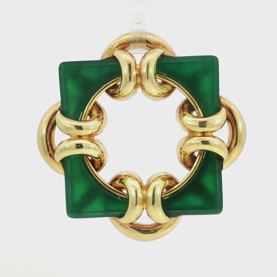 Tiffany & Co. 18K Pendant Geometric Green Stone Pendant brooch Yellow Gold