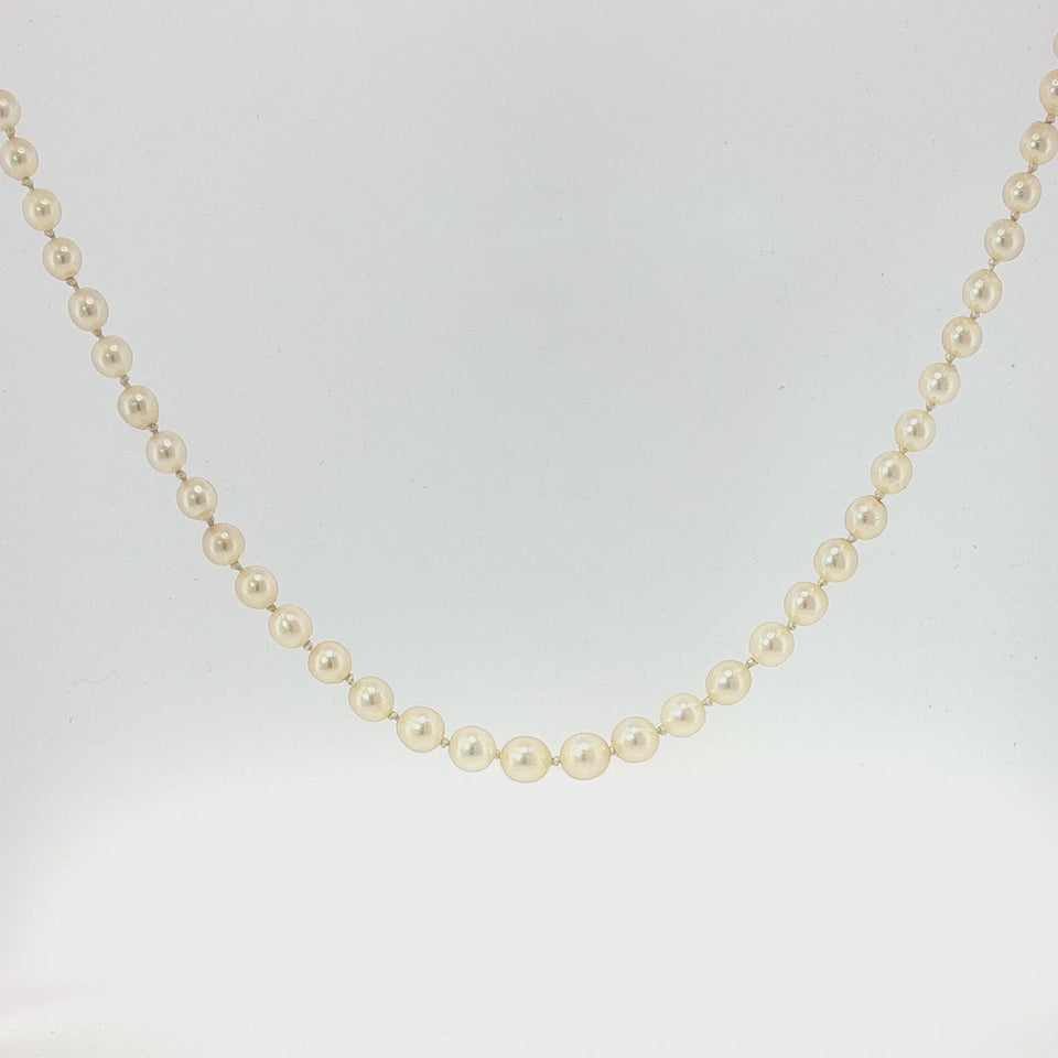 Vintage Mikimoto Akoya Cultured Pearl Necklace with Sterling Silver Clasp