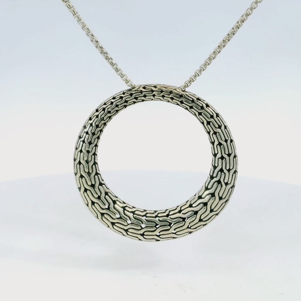 John Hardy Sterling Silver Classic Chain Large Round Circle Pendant Necklace