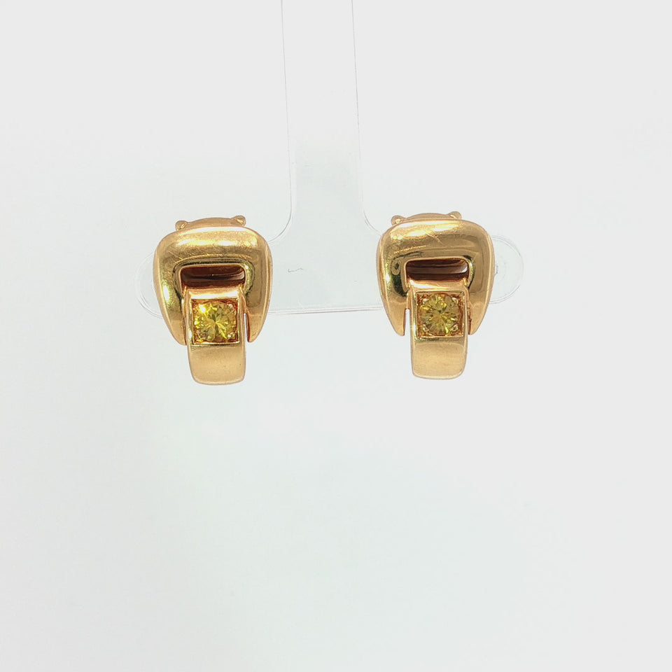 Hermès Yellow Sapphire Buckle Clip on Earrings in 18K Yellow Gold 1990