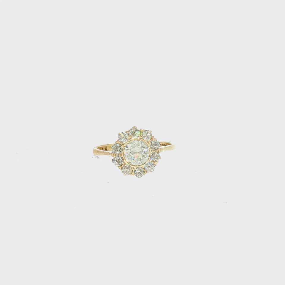Antique Old European Cut Diamond Cluster Engagement Ring 14K Yellow Gold