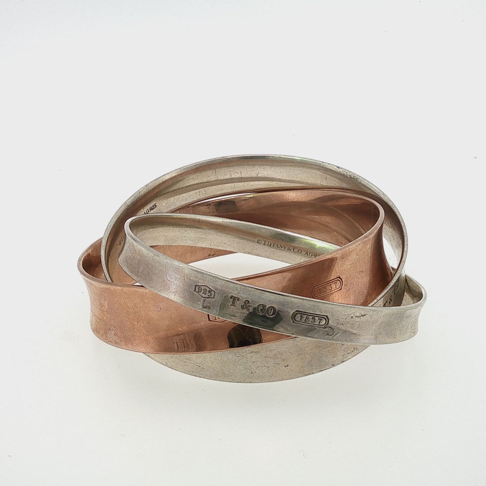 Tiffany & Co. 1837 Interlocking Bangle Bracelet Sterling Silver & Rubedo Metal