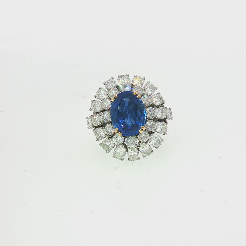 Chaumet Paris Burma No-Heat Sapphire & Diamond Cluster Ring Platinum