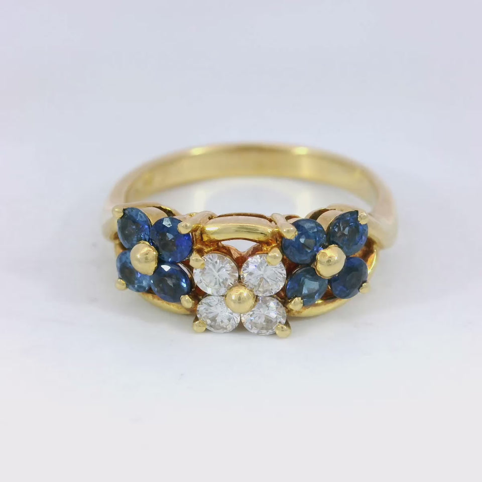 Floral Diamond and Sapphire Ring in 18 Karat Yellow Gold