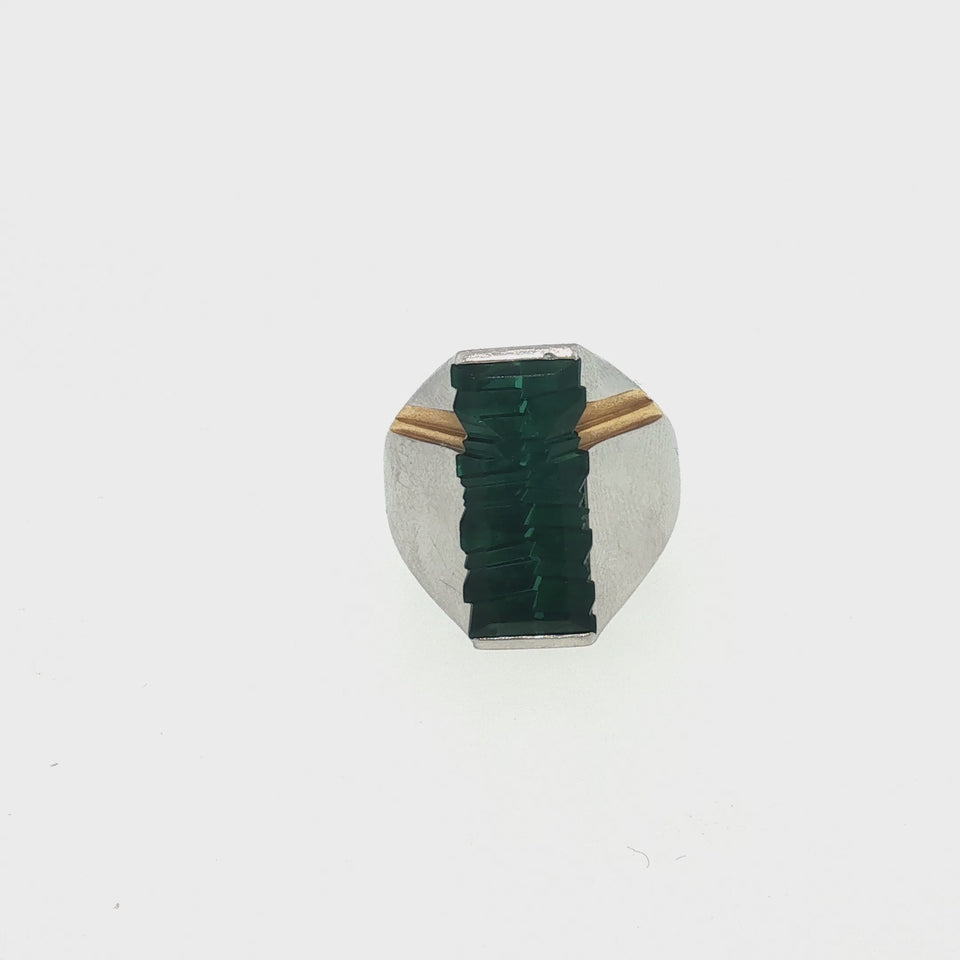 Vintage Mens Platinum Ring Fancy Cut Tourmaline with 18k Yellow Accents