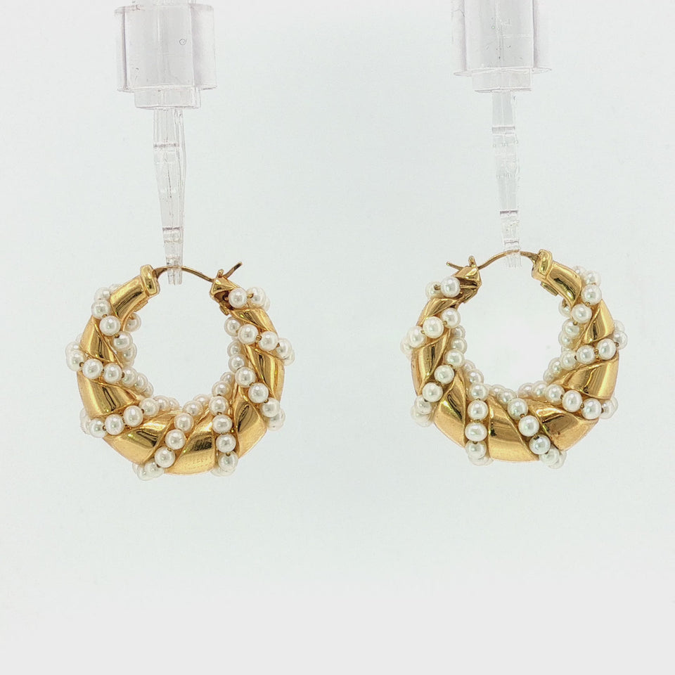 Seaman Schepps 18K Hoop Earrings Spiral Cultured Pearls Yellow Gold