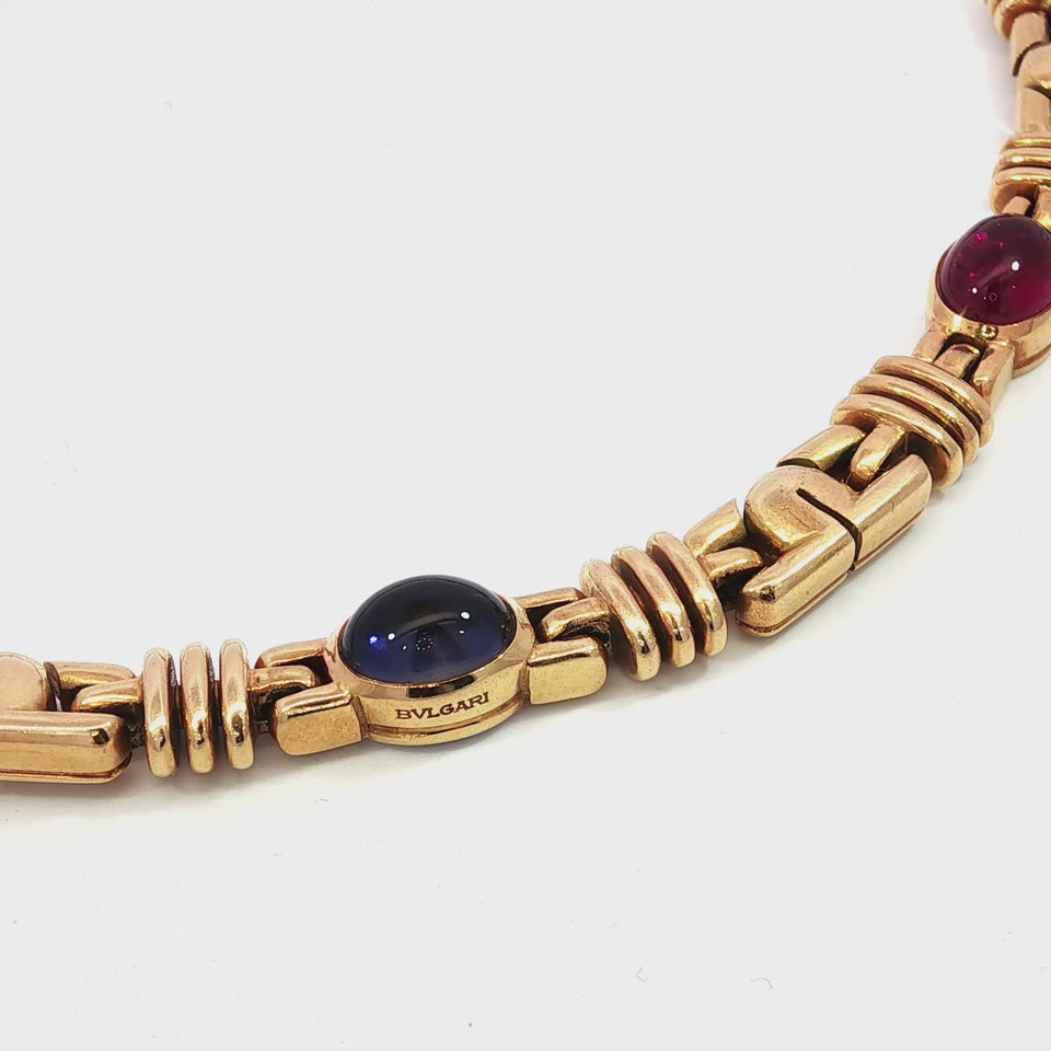 Bulgari Parentesi Gemstone Necklace 18K Yellow Gold Iolite Tourmaline ~17.9ctw