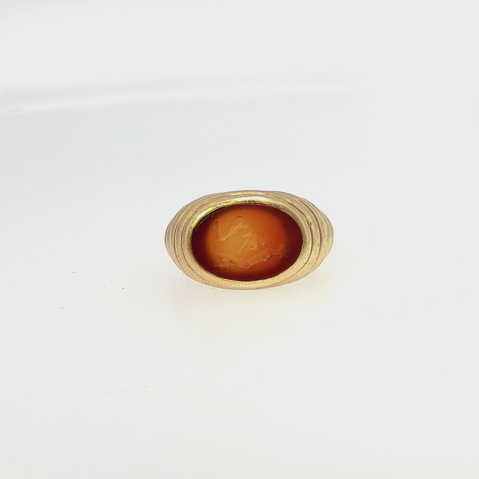 Bulgari Carved Intaglio Ring 18K Yellow Gold Carnelian Erotica Motif