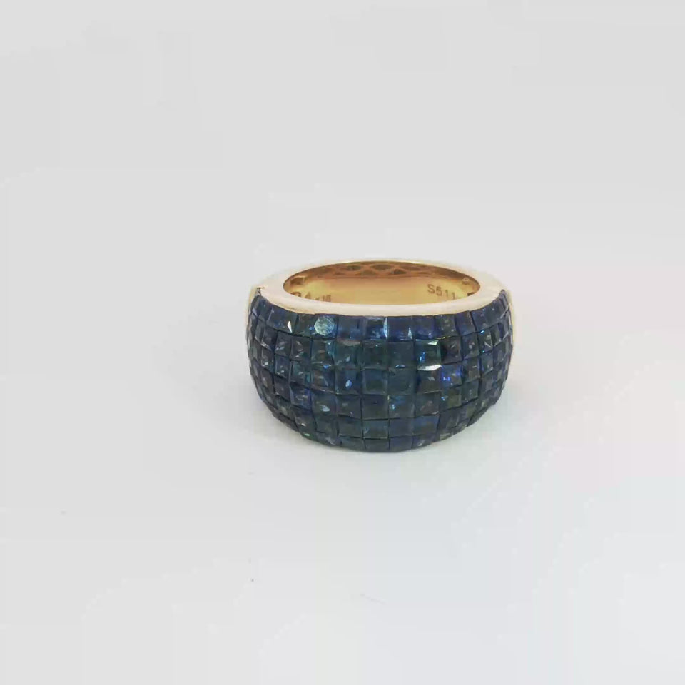 Estate 18K Invisible-Set Sapphire Ring Yellow Gold ~5.11ctw