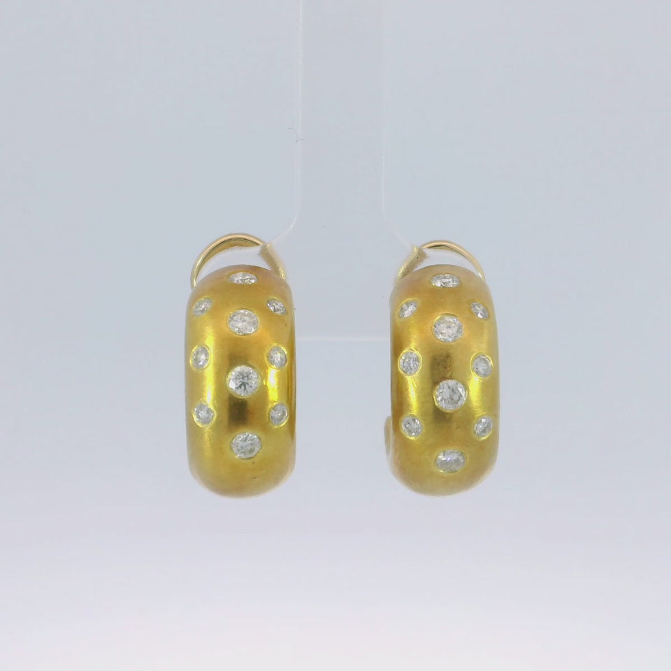 Vintage Diamond Huggie Hoop Earrings 18K Yellow Gold ~0.8ctw VS Diamonds